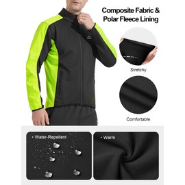 INBIKE Cycling Jacket for Men Running Biking Jackets Mens Windbreaker Reflective Windproof Fleece Lined Cold Weather Black Green Medium
