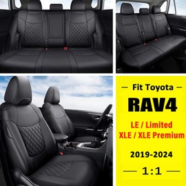 GIANT PANDA Pu Leather Car Seat Covers Full Set Custom Fit for 2019 2020 2021 2022 2023 2024 Toyota RAV4 LE, XLE, XLE Premium, Limited-(Non-Hybrid & Adventure,TRD-Off Black)