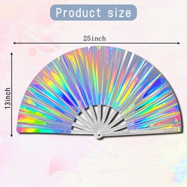 dmjuncong Large Folding Hand Rave Fan,Clack Handheld Fan,Holographic Laser Colors Hand Fan,for line dancing,Festivals,Rainbow Outfits,Home Decoration,Burlesque and Cooling in Various Occasions