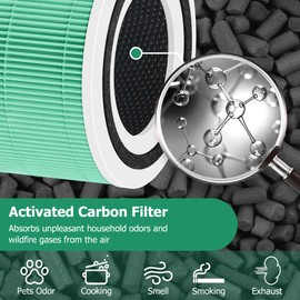 Core 300 Toxin Absorber Replacement Filter for LEVOIT Core 300 / Core 300S / Core300-P Air Purifier, 3-in-1 H13 True HEPA, High-Efficiency Activated Carbon, Part # Core 300-RF-TX (Green), 2 Pack