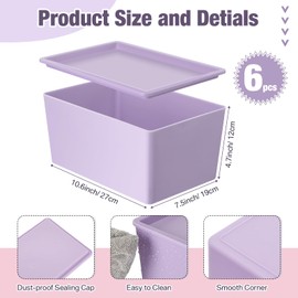 Menkxi 6 Pcs Storage Bins with Lids Small Plastic Storage Containers Stackable Storing Baskets Box Cute Organizer Bins for Organizing Shelves (Pink,Purple)