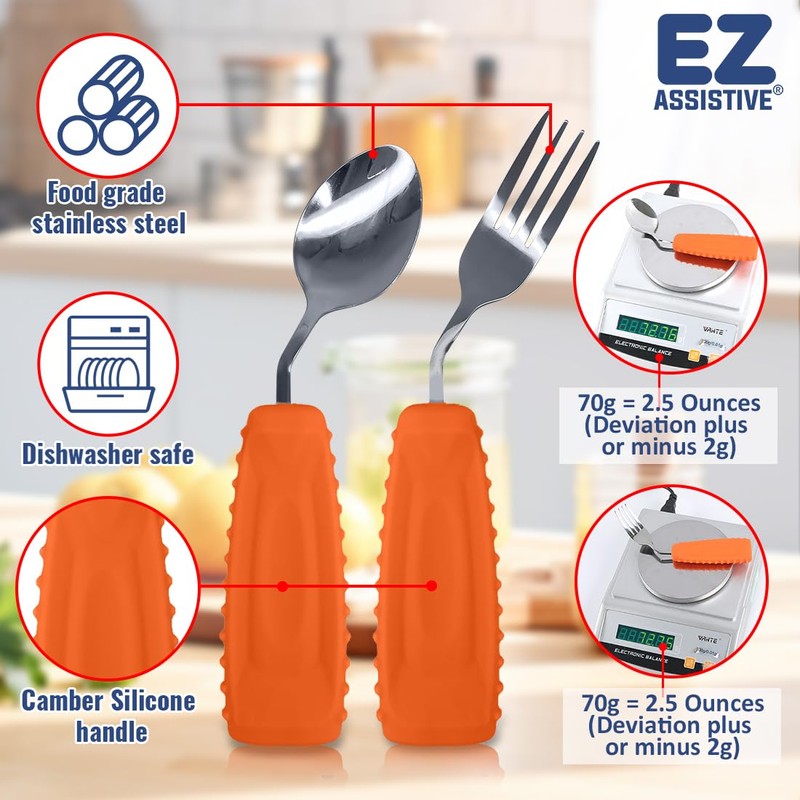EZ Assistive Adaptive Weighted Utensils Set – Spoon and Fork