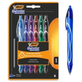 Bic Gel-ocity Quick Dry Gel Ink Pens - Assorted Colours, Pack of 6