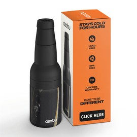 Asobu Frosty Beer Holder 2 Go Vacuum Insulated Double Walled Stainless Steel Beer Can and Bottle Cooler with Beer Opener, Bpa Free, Fits Standard 12oz Bottles, Gift for Beer Lovers (Midnight Marble)