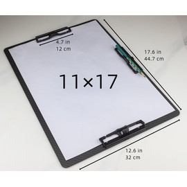 Banjiang Real Carbon Fiber 3-Clip Clipboard with Pen Holder,Black Large Clipboard 11x17,3k Twill Carbon Fiber Art Clipboard for Drawing,Urban Sketch