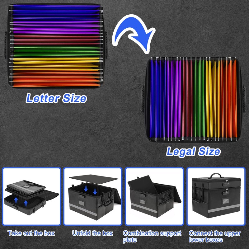 EXLIFBAG 2 Layer File Box with Lock, Portable Document Organizer