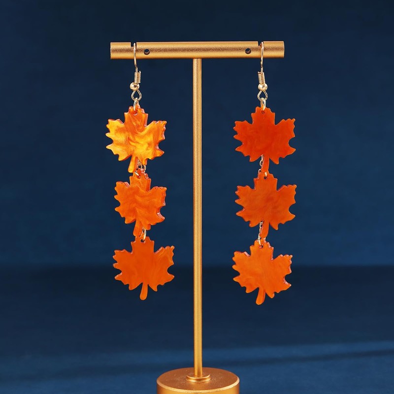 GBAHFY Acrylic Autumn Maple Leaf Earrings with Water Pattern Design