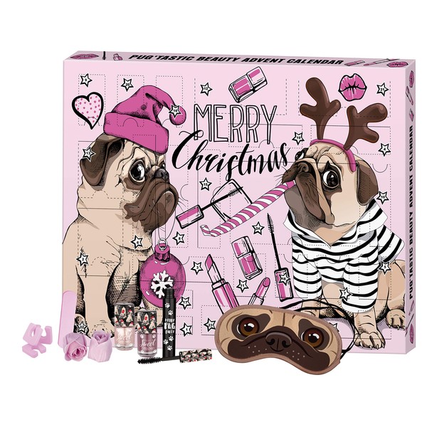 FESH! Pug'tastic Beauty Advent Calendar - Cosmetic Advent Calendar with Cute Pug - Pack of 24