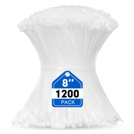 Zip Ties, RAZCC 1200pcs Cable Zip Ties 8 Inch, Heavy Duty White Plastic Wire Ties with 50lb Tensile Strength, Self-Locking Nylon Cable Ties, Wire Management for Indoor and Outdoor