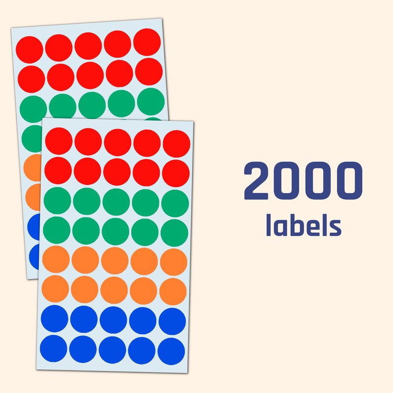 2000 Pieces - 2cm Coloured Dot Stickers, Sticky Dots Labels,