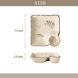 FYUEROPA Ceramic Dumpling Plate with Dipping Saucer, Sushi Dish, Serving Plate Chips and Snack Plate, 7.5 Inch - Set of 2