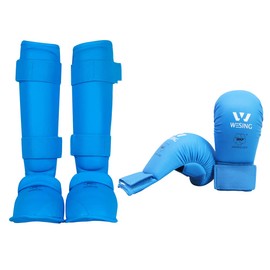 wesing Karate shin Guard Karate mitss Karate Protector Equipment wkf (Blue, XL)