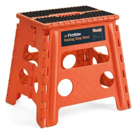 Flottian 13" Folding Step Stool for Adults and Kids Holds Up to 300 lbs,Non-Slip Folding Stools with Handle, Compact Plastic Foldable Step Stool for Bathroom,Bedroom, Kitchen,Orange-Red,1PC