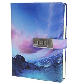Adorezyp Diary with Lock for Girls,240 Pages Snowy Mountain Lock Journal, With Greeting card A5 Personal Planner Organizer Refillable Leather Journal Writing Notebook (Rainbow)