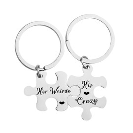 Guqqeuc Matching Couple Gifts for Him Her Anniversary Valentines Gifts for Wife Husband His Crazy Her Weirdo Keyring Gift for Boyfriend Girlfriend Birthday Gifts for Bf Gf Couples Keychains 2pcs