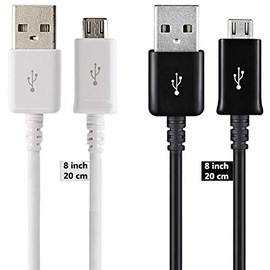 Short MicroUSB Cable Compatible with Your Sharp 306SH with High Speed Charging 2 Pack. (1Black,1White, 20cm 8in)