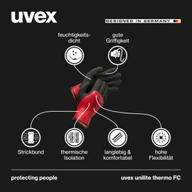 Uvex Unilite Thermo FC Warm Winter Protective Gloves Lined Unisex Adult Red/Black Size 11
