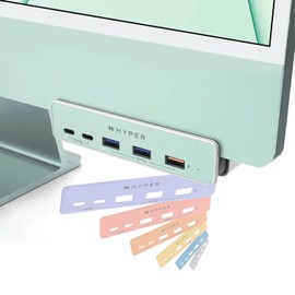 HyperDrive 5-in-1 iMac 24-inch 2023 M3 / 2021 M1 Hub USB-C Expansion Clamp Hub USB Connection [2 ports USB-C x2 USB-A x1 USB-A x1 7.5 W Passthrough] HP-HD34A6 White