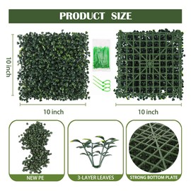 TURF XPRESS 12PCS 10"x 10" Artificial Boxwood Wall Panels, UV-Anti Grass Wall Hedge Plant Panels for Indoor Outdoor Green Wall Decor Ivy Fence Covering Privacy