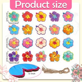 Epakh 40 Pcs Summer Luau Hibiscus Flower Ornaments for Tree Wood Colorful Hibiscus Flowers Wooden Hanging Tree Ornaments for Classroom School Summer Tropical Hawaiian Themed Birthday Party Baby Shower