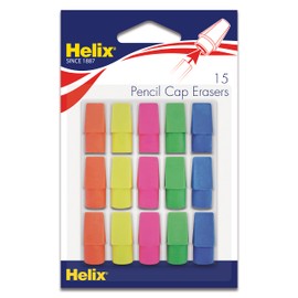 Maped Helix USA - Classic Pencil Cap Erasers, 15-Pack - Smear-Free Homework Corrections - Vibrant Colors & Safe Materials - Ideal for Students