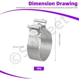 Swpeet 1Pc 2.8 Inches Exhaust Clamp Narrow Band, Stainless Steel Butt Joint Band Clamp Sleeve Coupler, Universal Joint Exhaust Pipe Muffler Clamp Band Ideal for Exhaust System