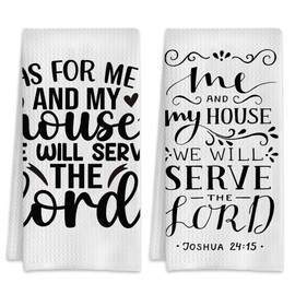 NITAHHHY As for Me and My House We Will Serve The Lord Kitchen Towels Set of 2,Quick Dry Microfiber Cloth Dish Towel Drying Bible Verse Hand Towels for Kitchen Gifts for Women Men 16" x 24"