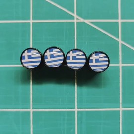 AutoValveCaps Greek Greece Flag Tire Valve Caps - Black Aluminum - Set of Four - Universal