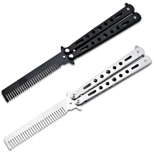 2 Pieces Stainless Steel Folding Practice Combs Available in Black