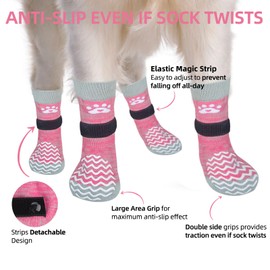 PUPTECK Anti Slip Dog Socks 2 Pairs with Double Grippers for Hardwood Floors, Shoes for Hot/Cold Pavement, Boots & Paws Protectors to Prevent Licking, Traction Booties for Senior Small Large Dogs