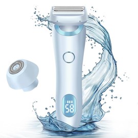 Electric Shaver Razors for Women 2-IN-1 Electric Razor for Womens Legs Underarm Face Pubic Hairs,Wet Dry Use Rechargeable Bikini Trimmer Hair Removal with Detachable Head,Painless IPX7 Waterproof Blue