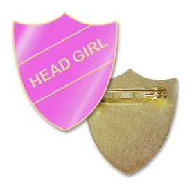 Head Girl Shield Pin Badge - Enamel and Brass - Safety Pin fixing -Size 30mm - Choice of colours. (PINK)