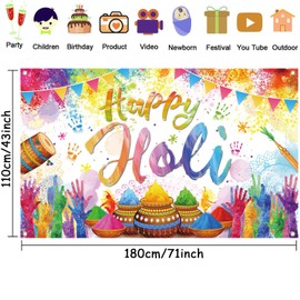 Happy Holi Backdrop Banner 71"X43" Holi India Festival Decorations Indoor Outdoor Colorful Holi Wall Background Party Supplies