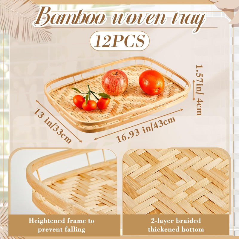 FillTouch 12 Pcs Bamboo Wicker Serving Trays 16.93 x 13