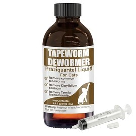 Tapeworm Dewormer for Cats & Kittens – Praziquantel Liquid 100 mL for Cats 6 Weeks & Older, Include 3 ml Dropper with Cap