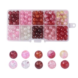 Fashe 200pcs Crackle Glass Beads 10 Colors Round Matte Crackle Glass Beads for Jewelry Making