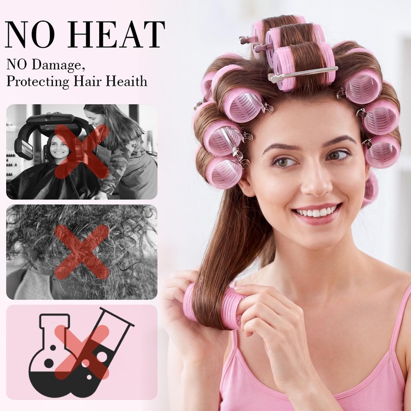 Large Hair Rollers Set, 12 Pieces 60mm Heat Free Jumbo