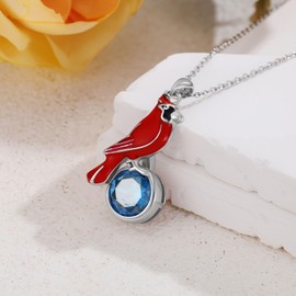 LONAGO Cardinal Necklace with Birthstone 925 Sterling Silver Red Bird Necklace Memorial Cardinals Appear When Angels Are Near Jewelry Gifts for Women Mom（December）