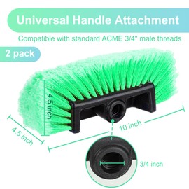 Tanlade 2 Pcs Car Wash Brush Head with Soft Detailing Bristle Flow Thru Car Cleaning Brush Exterior Car Wash Equipment for Auto Truck RV Boat Camper Washing (Green,10 Inch)