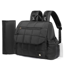 Telena Diaper Bag Mini Diaper Backpack with Changing Pad, Puffer Baby Travel Bag with Insulated Pockets, Stroller Straps, Black