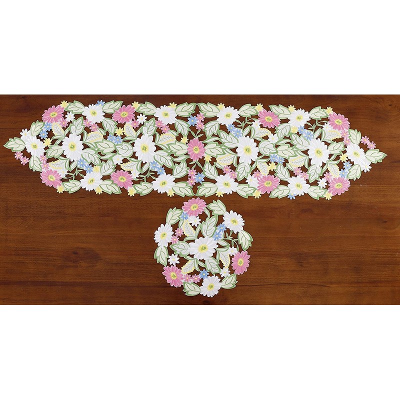 Spring Flower Table Runner Embroidered Flowery Table Placemats Floral Cutwork