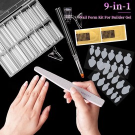 BOMOQING 120 PCS Dual Nail Forms with 100 PCS Nail Forms for Gel Nail Poly 24 PCS Duet System Forms, Full Cover Long Coffin Nail Forms for Builder Gel Nail Art Design Salon&DIY/042