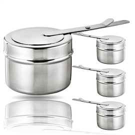 Kerafactum® Set of 4 Burning Containers Fuel Paste Fuel Paste Container for Meat Cheese Fondue Food Warmer or Chafing Dish 2-Piece Stainless Steel Rechaud Coaster Chafer Fuel Holder