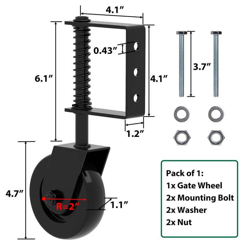 4.3" Heavy Duty Gate Wheel 360° Rotation Gate Wheel with