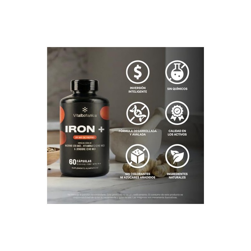 Hierro + Vitamina C y Jengibre Iron + VITAL BOTANICS