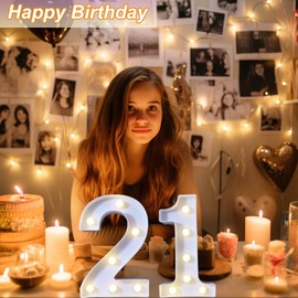 21st Birthday Decorations for Her, Light Up Numbers for 21st Birthday, Lighted Marquee Number Sign for Party Wedding Anniversary Backdrop Wall Decor, White Number 21