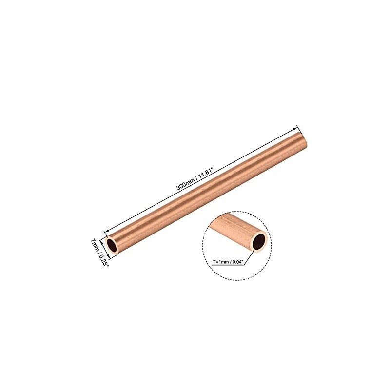 sourcing map Copper Round Tube Straight Pipe Hose 7 mm
