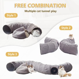 Cat Tunnel Bed for Indoor Cats - Cute Cat Donut Tunnel with Washable Circle Cushion and Blackout Tent Round Pet Play Toy for Kitten/Puppy/Rabbit, Grey