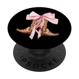 Cute Baby Pink Bow Cowgirl Boots Clean Girl Coastal Preppy PopSockets Adhesive PopGrip