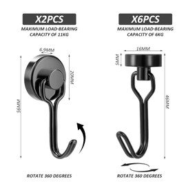 HDGSAFD 8 Pieces Magnetic Hooks, Magnetic Truck Hooks, Fridge Magnetic Hooks, Kitchen Magnetic Hooks, Magnetic Coat Hooks